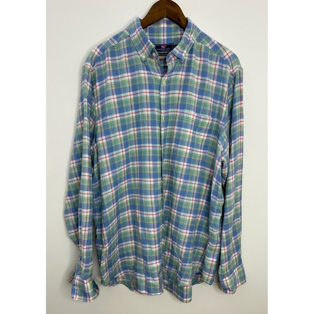 Vineyard Vines Classic Fit Soft Murray Shirt Blue Green Pink Plaid Men's Large - Picture 11 of 11